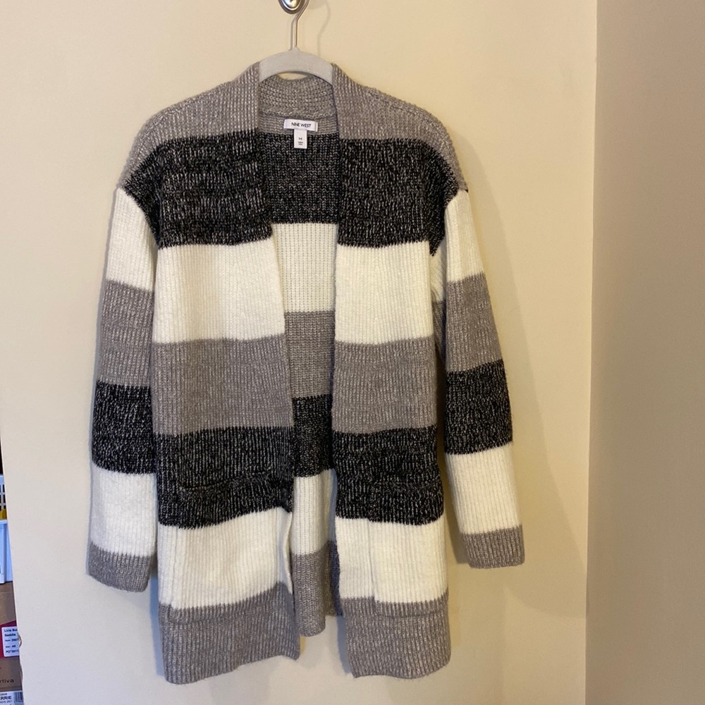 9 West Size Medium Striped Cardigan Sweater
